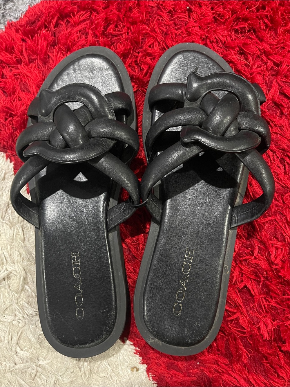 Coach Black Leather Knot Slide Sandals